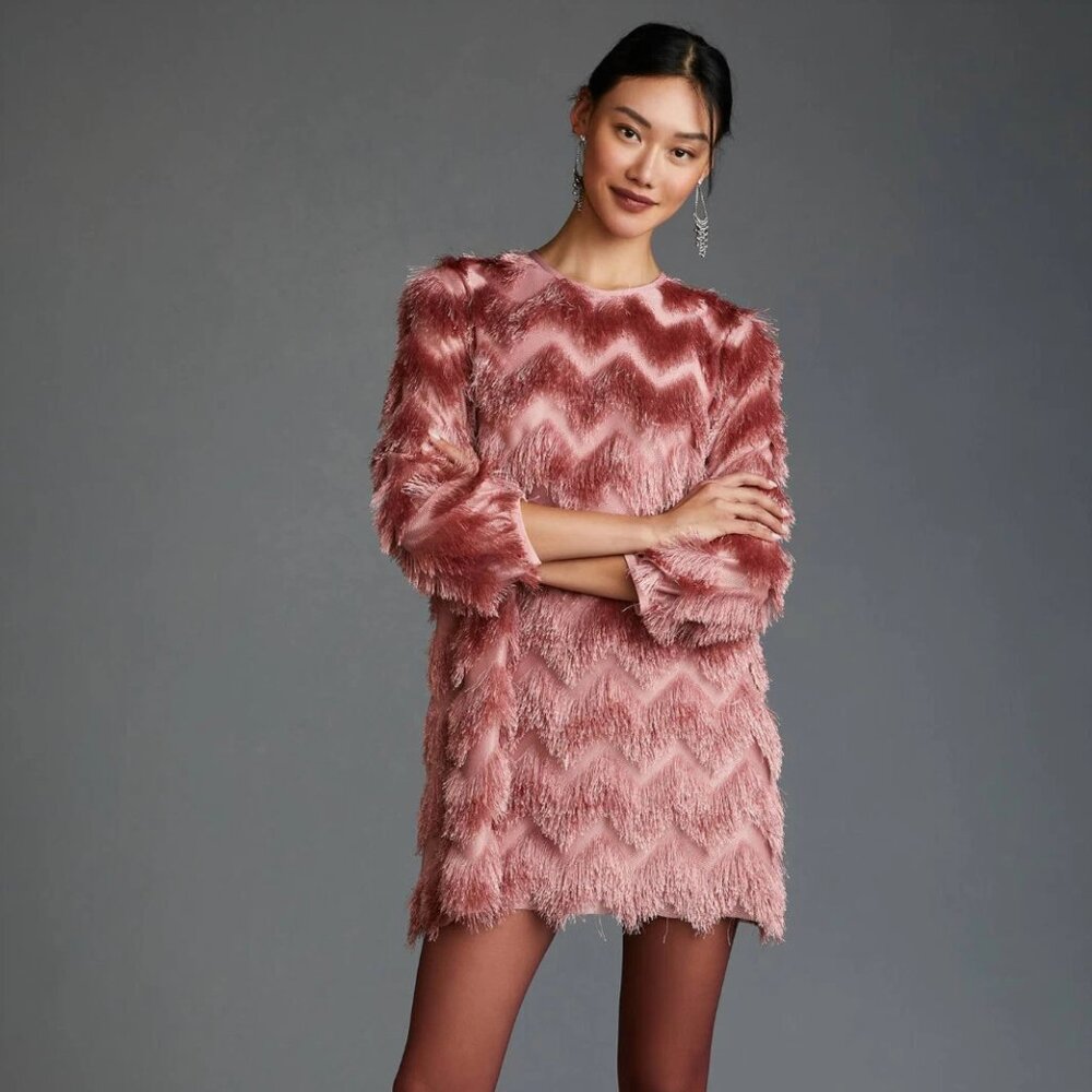 NWT Anthropologie Hutch Fringed Chevron Shift Dress - Picture 2 of 9